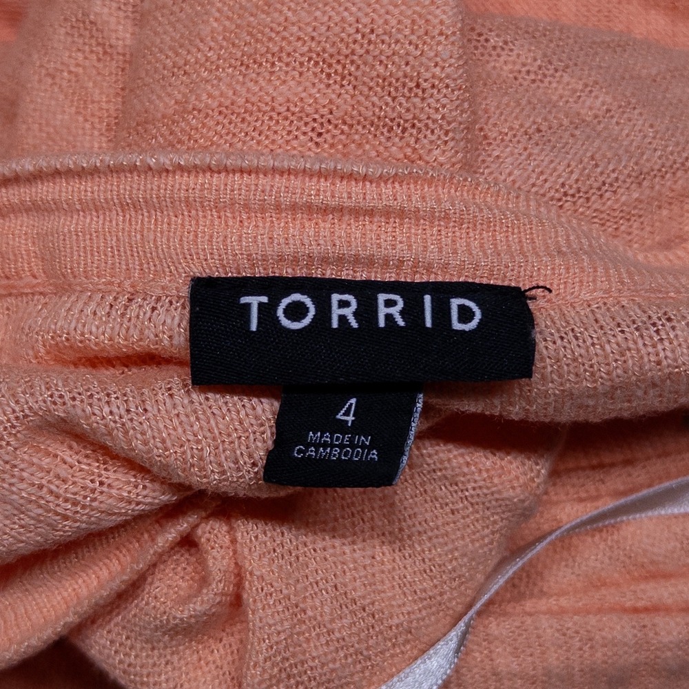 Torrid Cardigan 4X Orange Peach Open Front Longline Slub Knit Pocket Sweater - Picture 6 of 8